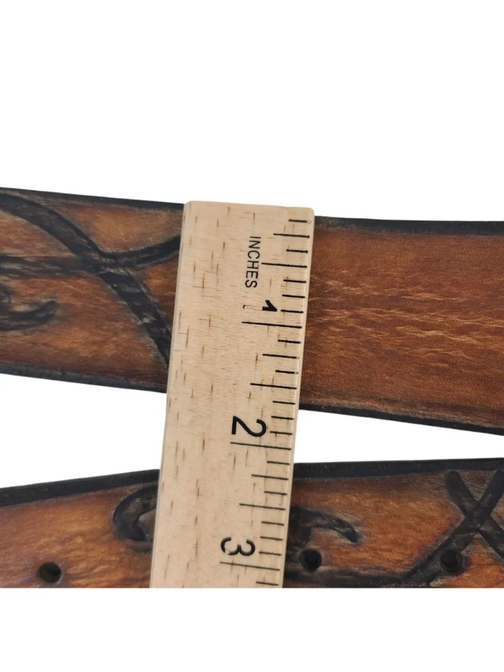 NEW Ishaor Handcrafted Brown Tooled Leather Belt Silver Buckle 1.5